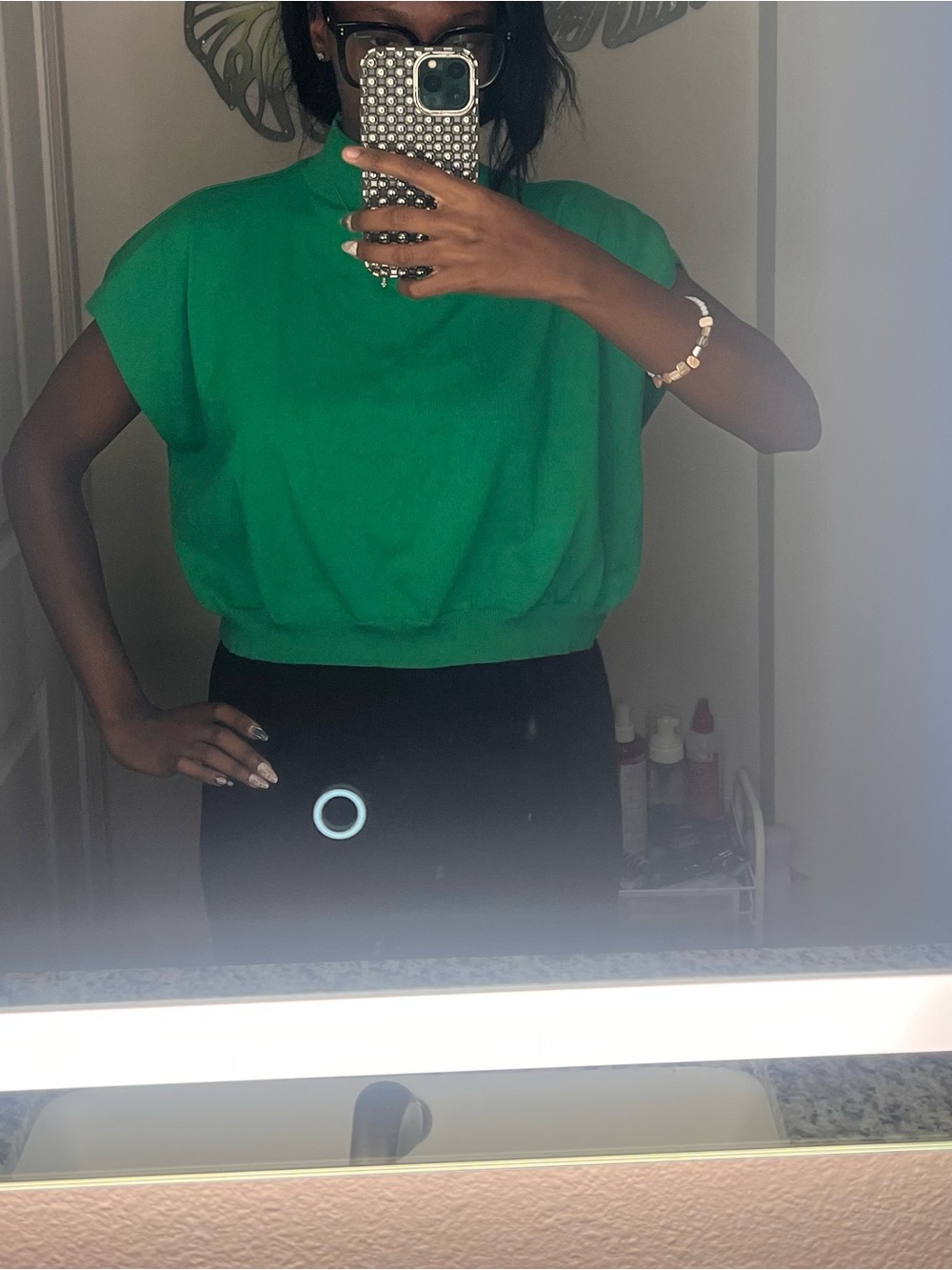 SHEIN Green Short-Sleeve Cropped Pullover Top